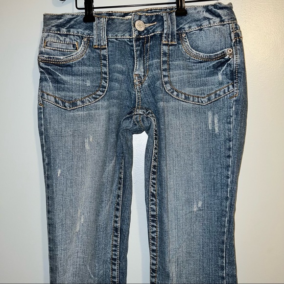 Aeropostale Hailey Skinny Flare Jeans Women's 3/4 Long Blue Low Rise Medium Wash - Picture 4 of 10